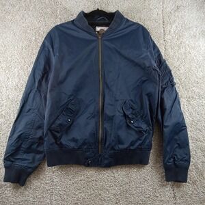 Wallace &‎ Barnes Jacket Mens Small Navy Blue Bomber Flight Nylon Zip Pocket